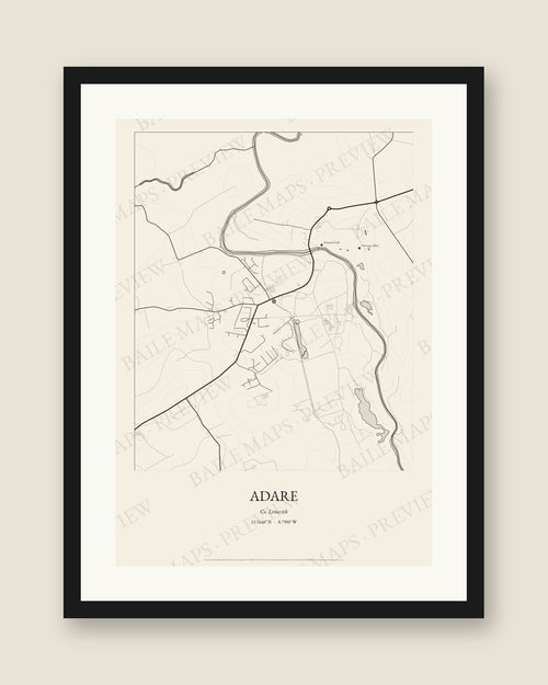 Adare, Co. Limerick — Line art, Black frame