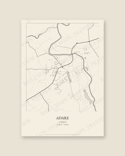 Adare, Co. Limerick — Line art, Print only