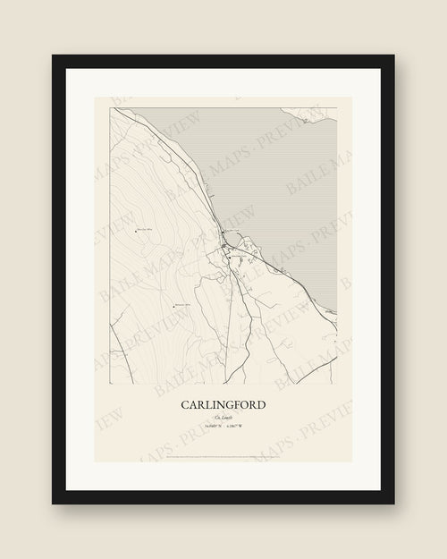 Carlingford, Co. Louth — Line art, Black frame