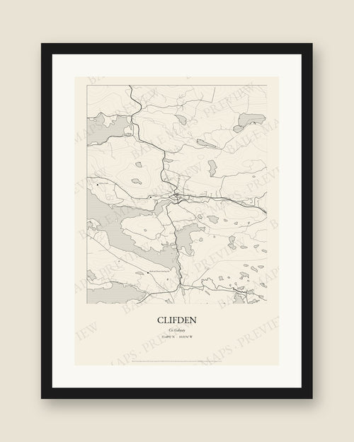 Clifden, Co. Galway — Line art, Black frame