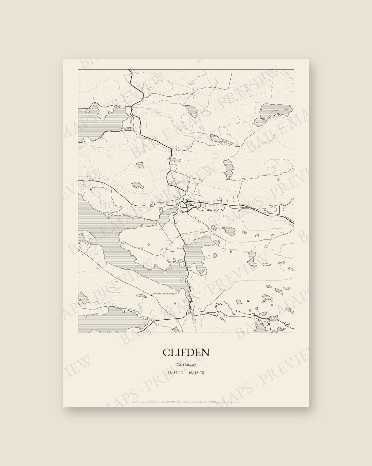 Clifden, Co. Galway — Line art, Print only