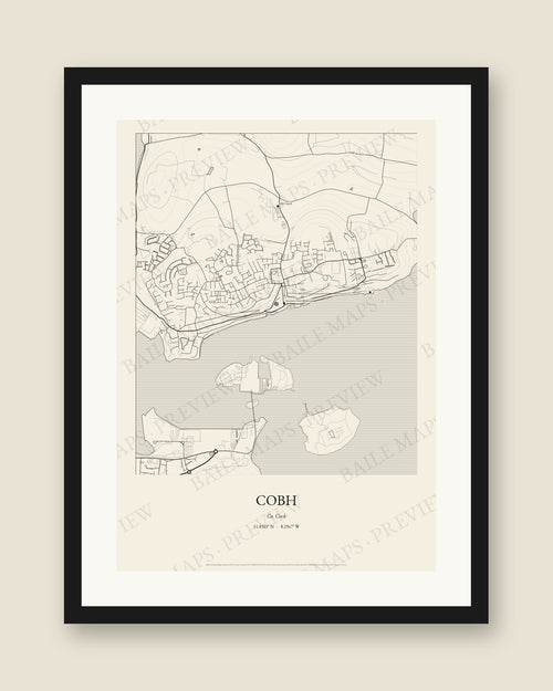 Cobh, Co. Cork — Line art, Black frame