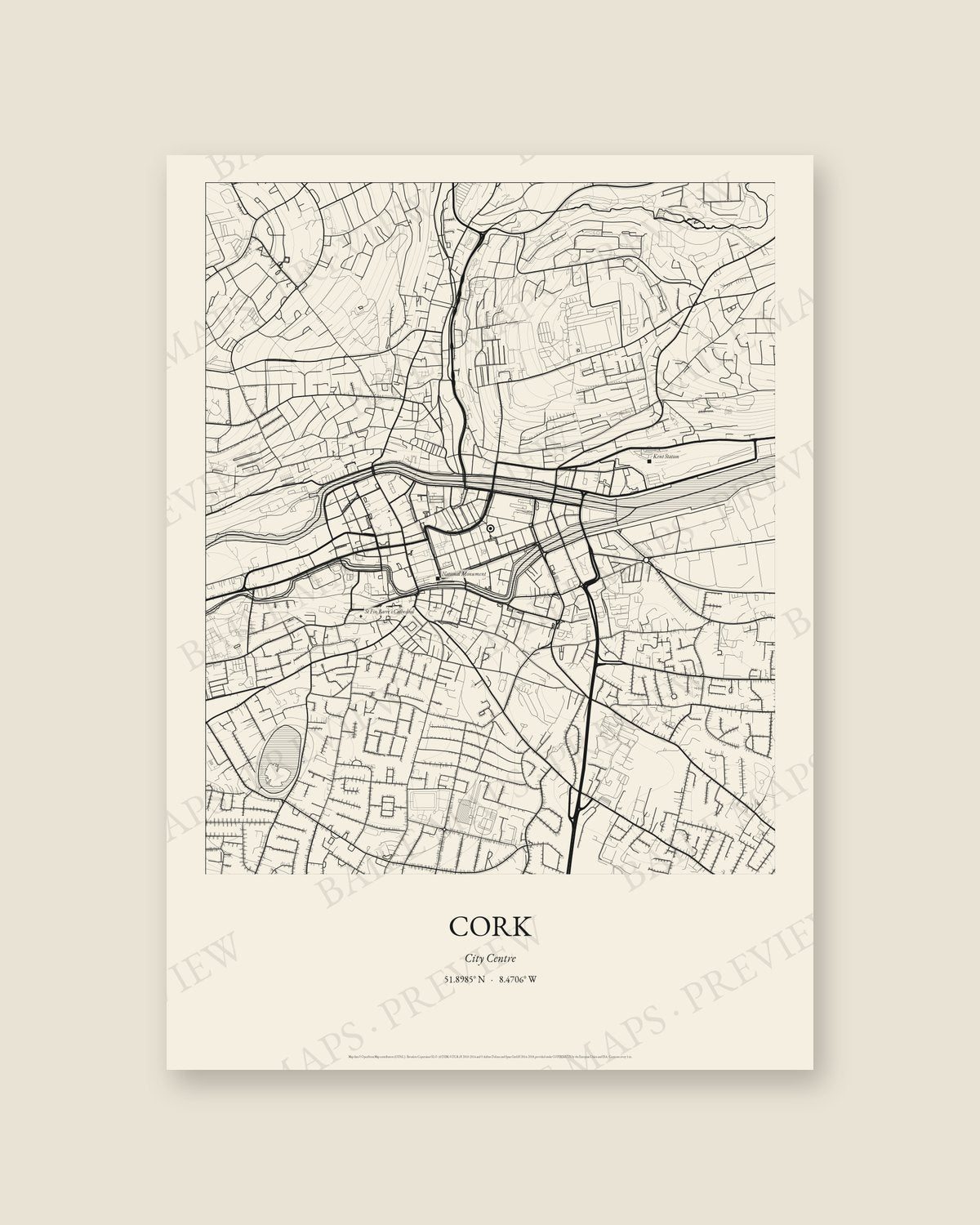 Cork, City Centre — Line art, Print only