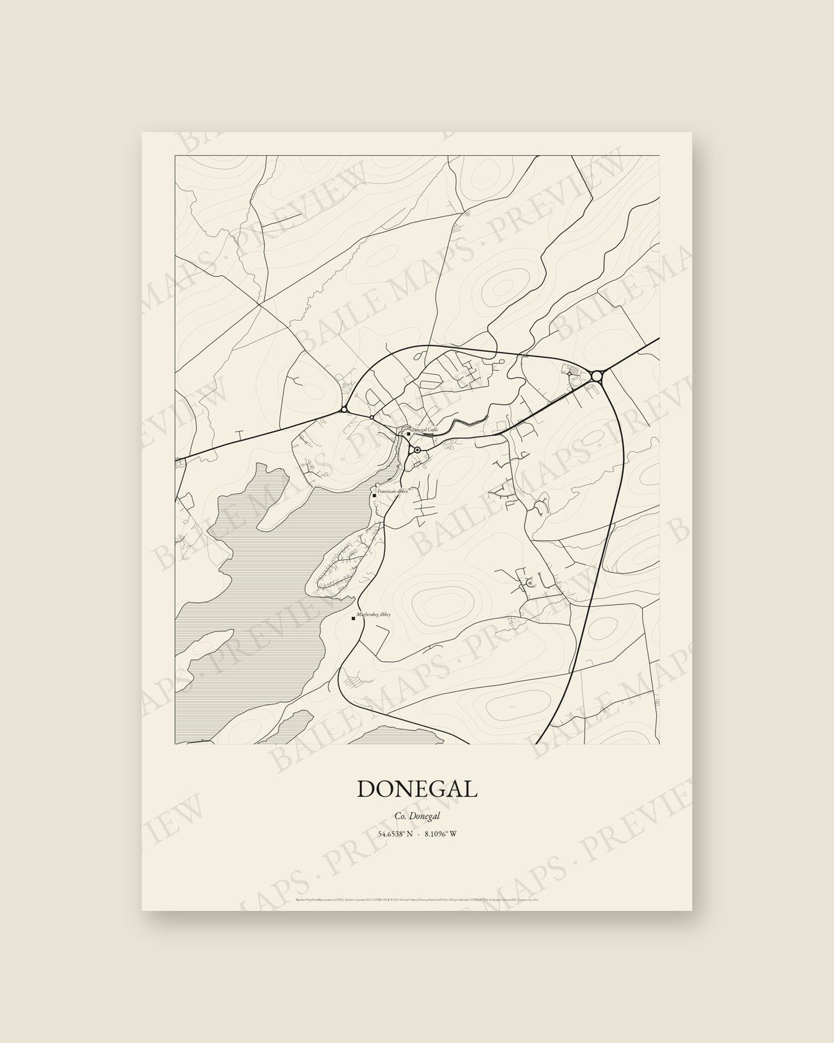 Donegal, Co. Donegal — Line art, Print only