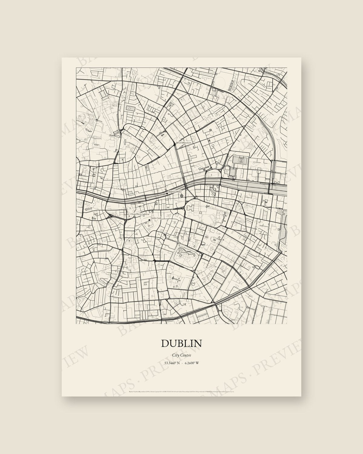 Dublin, City Centre — Line art, Print only