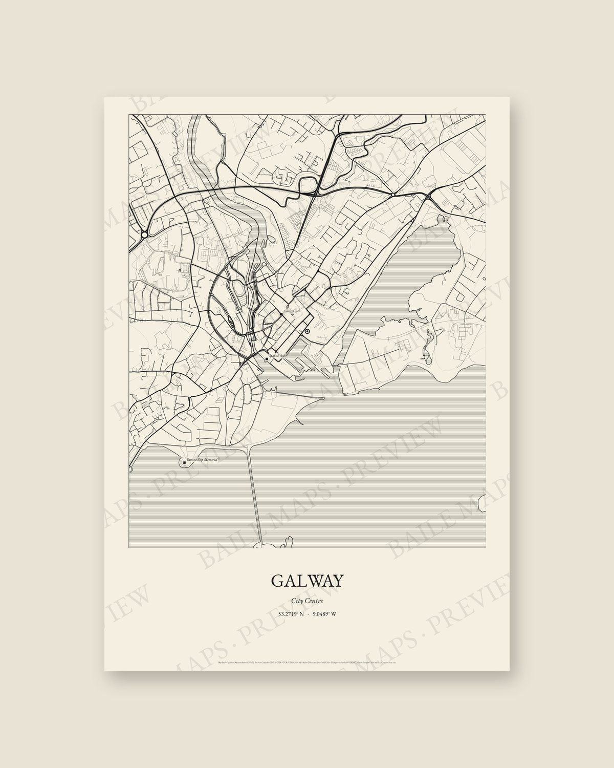 Galway, City Centre — Line art, Print only
