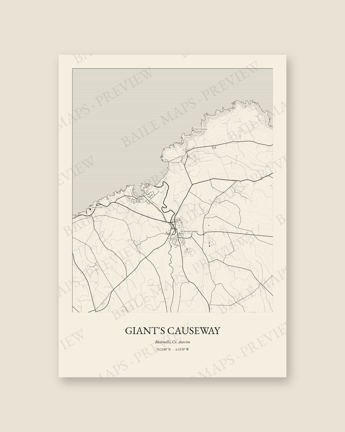 Giant's Causeway, Bushmills, Co. Antrim — Line art, Print only