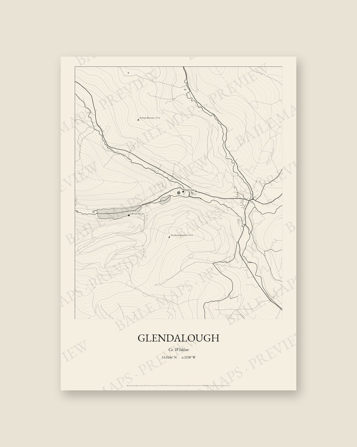 Glendalough, Co. Wicklow — Line art, Print only