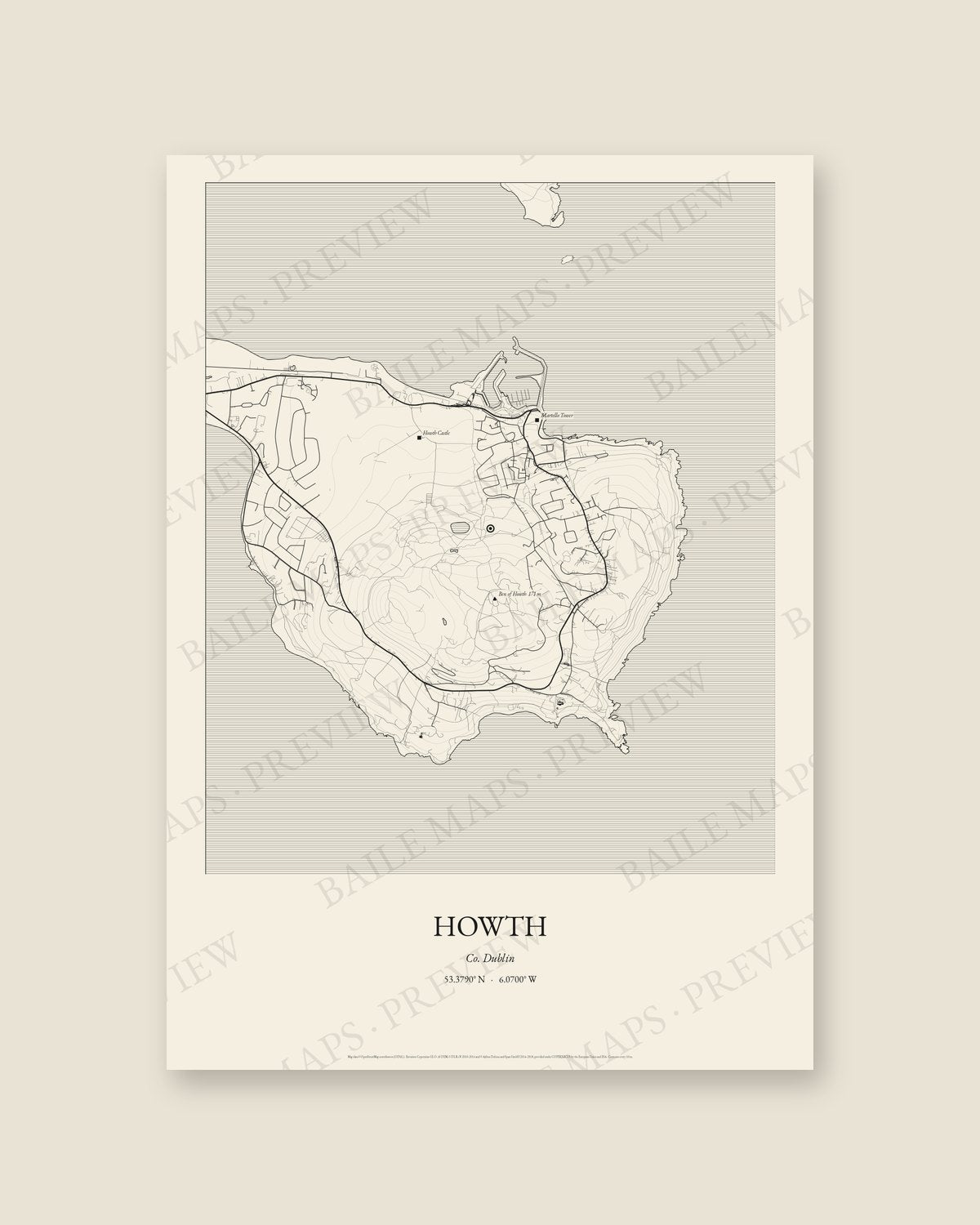 Howth, Co. Dublin — Line art, Print only