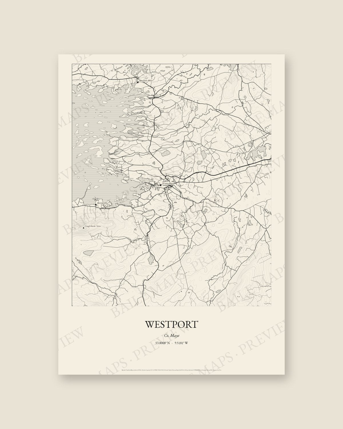 Westport, Co. Mayo — Line art, Print only
